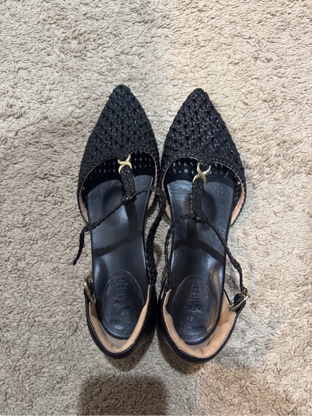 Black Leather Bared Avocet Woven Flats - Picture 11 of 11